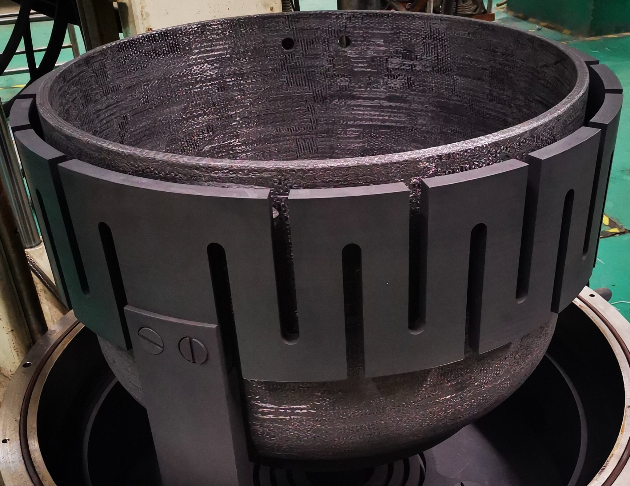 Assembled conventional graphite heater with visible screw-hole connections